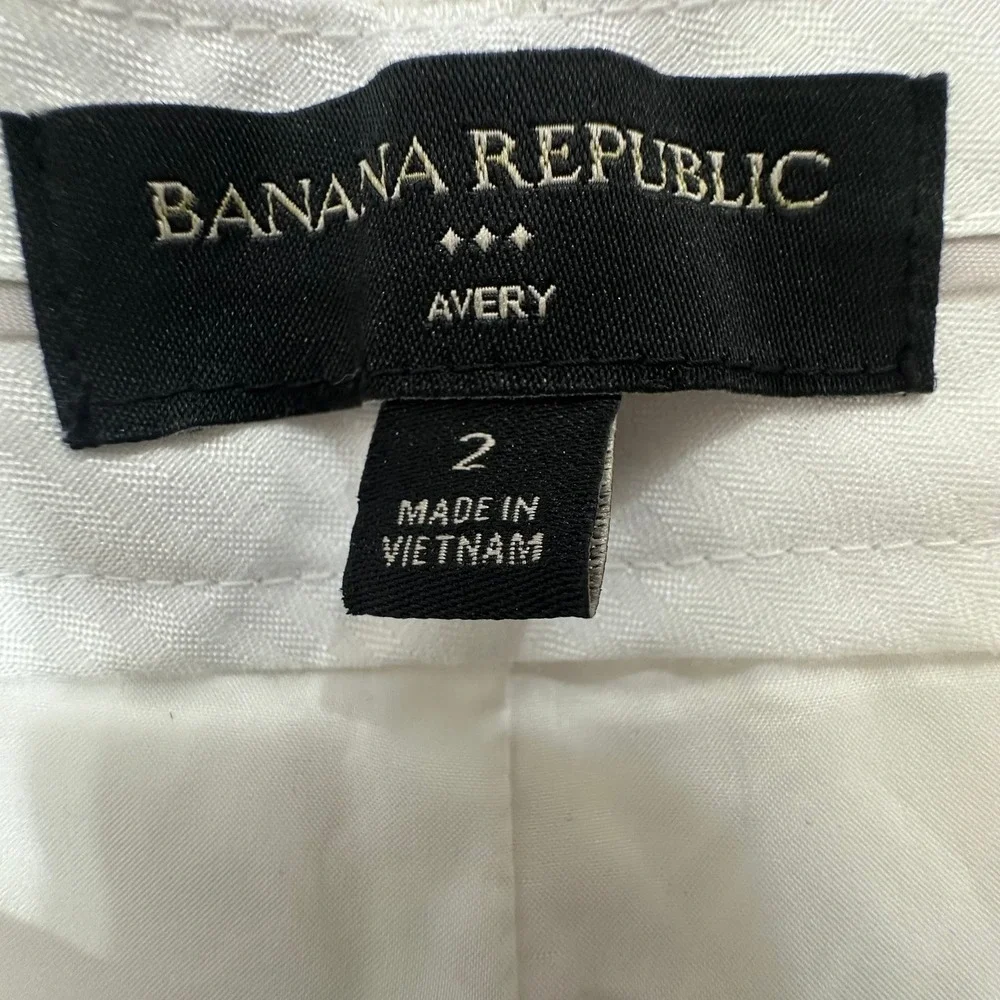 Banana Republic Avery Ankle Pants 2 White Linen Cotton Blend Slim Trousers 29x26